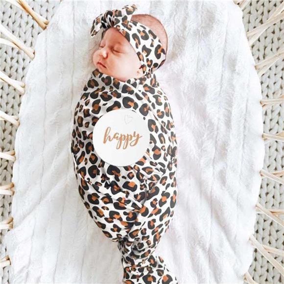 NEW Baby Girl Newborn Receiving Blanket with Headband Set Baby Swaddle Nursery - Picture 2 of 7